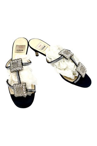Fall 1996 Todd Oldham Rhinestone Buckle Satin Sandal Heels