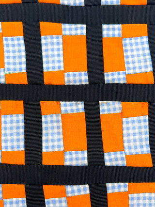 Todd Oldham Studio Hand Stitched Orange, Blue Check and Ribbon Plaid