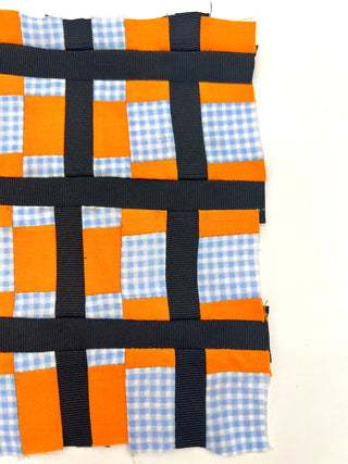 Todd Oldham Studio Hand Stitched Orange, Blue Check and Ribbon Plaid