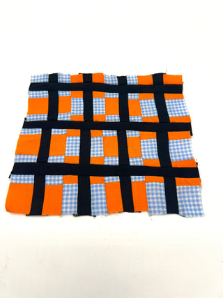 Todd Oldham Studio Hand Stitched Orange, Blue Check and Ribbon Plaid