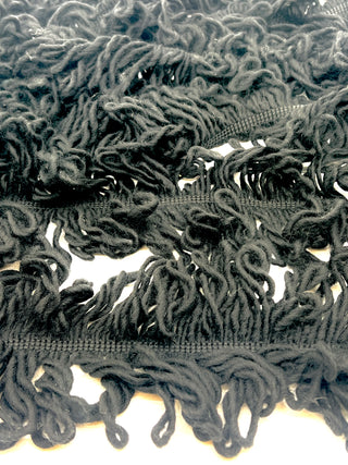 Todd Oldham Studio Black Wool Fringe Trim — 6″ Wide Total