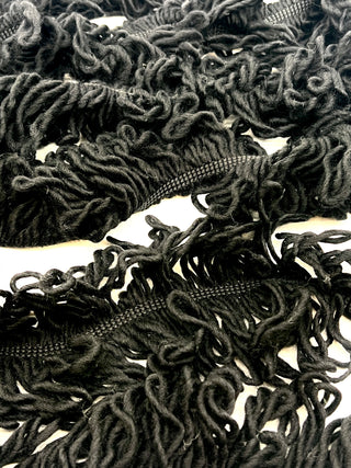 Todd Oldham Studio Black Wool Fringe Trim — 6″ Wide Total