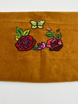 Vintage Todd Oldham Spring 1995 Rose Beading & Embroidery Test Sample on Cotton Velveteen