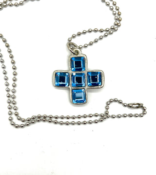 Vintage 1993 Todd Oldham Iconic Silver Plated Plus Sign Aquamarine Swarovski Crystal Charm Necklace 