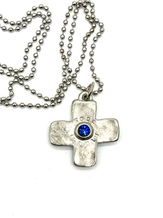 Vintage 1993 Todd Oldham Iconic Silver Plated Plus Sign Aquamarine Swarovski Crystal Charm Necklace 