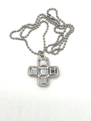 Vintage 1993 Todd Oldham Iconic Silver Plated Plus Sign Diamond Swarovski Crystal Charm Necklace 
