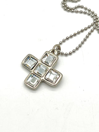 Vintage 1993 Todd Oldham Iconic Silver Plated Plus Sign Diamond Swarovski Crystal Charm Necklace 