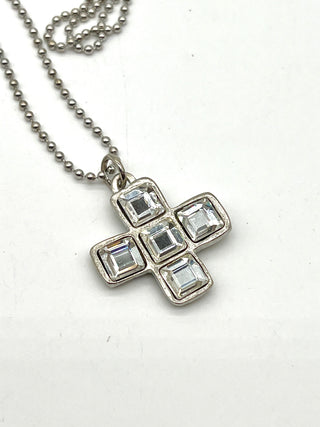 Vintage 1993 Todd Oldham Iconic Silver Plated Plus Sign Diamond Swarovski Crystal Charm Necklace 