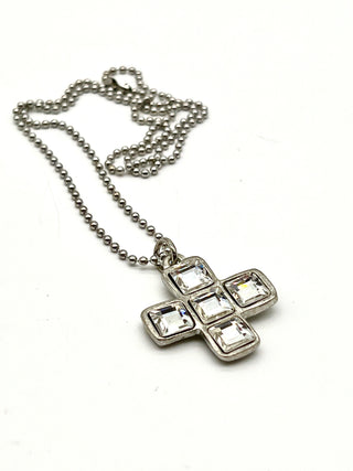 Vintage 1993 Todd Oldham Iconic Silver Plated Plus Sign Diamond Swarovski Crystal Charm Necklace 