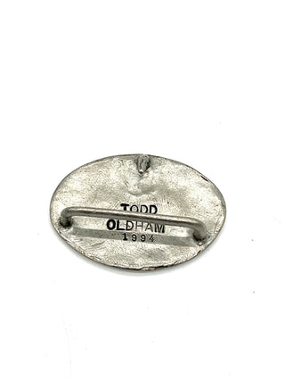 Vintage Todd Oldham 1994 Dreams Collection Oval Silver-Plated Nail Belt Buckle - Signed & Dated
