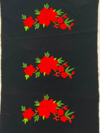 Vintage Todd Oldham Spring 1995 Rose Embroidery Panel on Black Silk Crepe