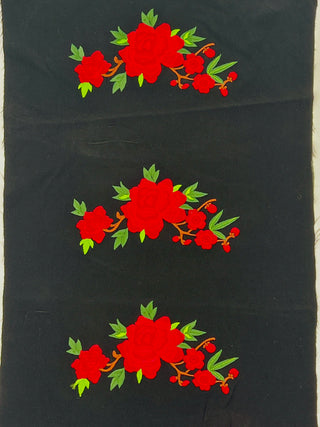 Vintage Todd Oldham Spring 1995 Rose Embroidery Panel on Black Silk Crepe