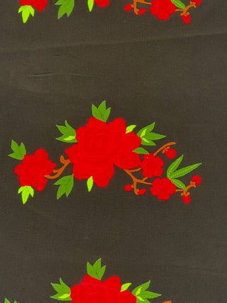Vintage Todd Oldham Spring 1995 Rose Embroidery Panel on Black Silk Crepe