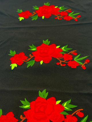 Vintage Todd Oldham Spring 1995 Rose Embroidery Panel on Black Silk Crepe