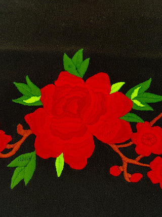 Vintage Todd Oldham Spring 1995 Rose Embroidery Panel on Black Silk Crepe