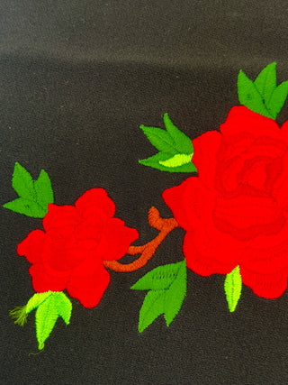 Vintage Todd Oldham Spring 1995 Rose Embroidery Panel on Black Silk Crepe