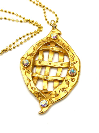 Fall 1996 24kt Gold Plated Lattice Charm With Swarovski Crystals