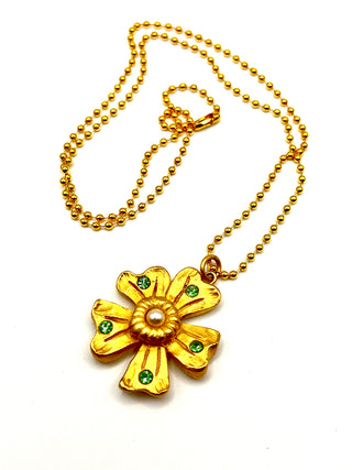 Spring 1994 Gold Plated Daisy Charm With Pearl Center and Swarovski Crystals