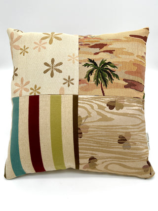 1990s Limited Edition Sand & Sea Patchwork Pillow With Metallic Geometric Back 18"x17"