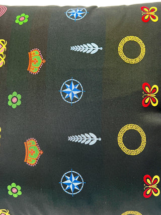 Spring 1993 Vintage Woven Mens Tie Fabric Pillow, Black Ultra Suede Back, Limited Edition