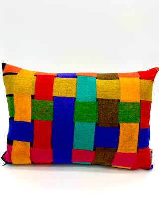 Fall 1991 Vintage LaMontage Felting Textile Pillow With Royal Blue Ultrasuede Back