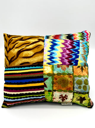 Vintage Todd Oldham Flame Stitch & Tiger Textile Patchwork Pattern Mix Pillow