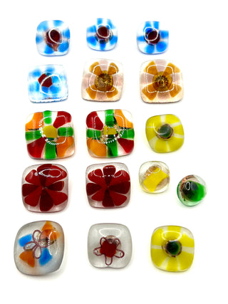 Todd Oldham 1990s Handmade Slumped Glass Buttons – Mixed Set of 18