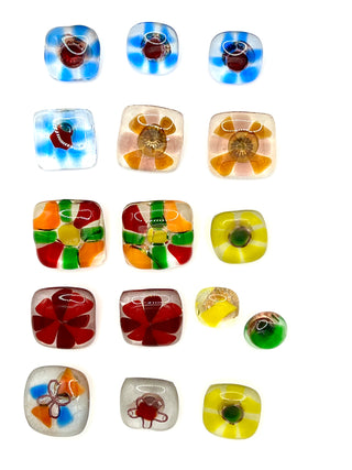Todd Oldham 1990s Handmade Slumped Glass Buttons – Mixed Set of 18