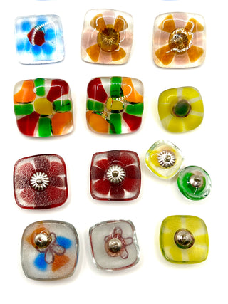 Todd Oldham 1990s Handmade Slumped Glass Buttons – Mixed Set of 18