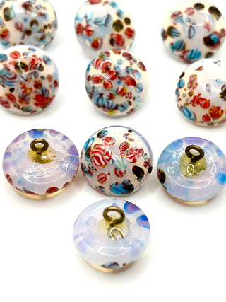 1990s Todd Oldham Glass Dome Multi Color Buttons Set of 10