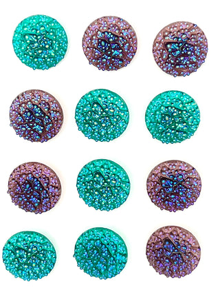 Todd Oldham 1990s Iridescent Glass Buttons – Set of 12, Two-Color Mix