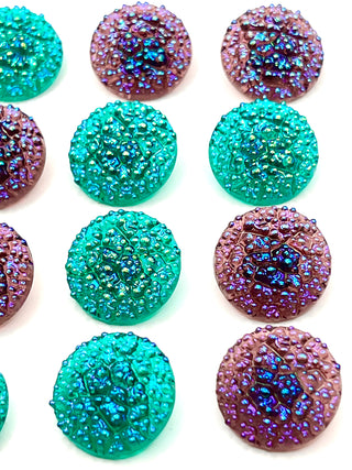 Todd Oldham 1990s Iridescent Glass Buttons – Set of 12, Two-Color Mix