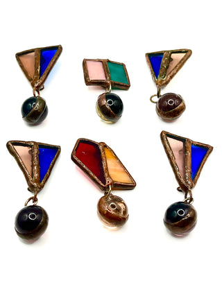 Set of Six Handmade Todd Oldham Archive Satined Glass Encased In Copper Buttons