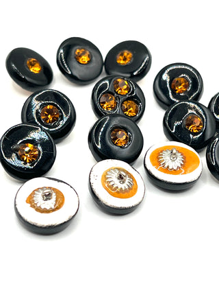 Todd Oldham 1990's Archive Handmade Porcelain Buttons With Amber Crystals