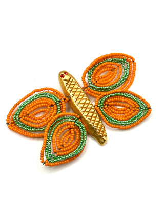 Todd Oldham Spring 1993 Runway Butterfly Brooch – 24kt Gold Plated with Handmade Glass Beaded Wings & Swarovski Crystals