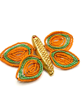 Todd Oldham Spring 1993 Runway Butterfly Brooch – 24kt Gold Plated with Handmade Glass Beaded Wings & Swarovski Crystals
