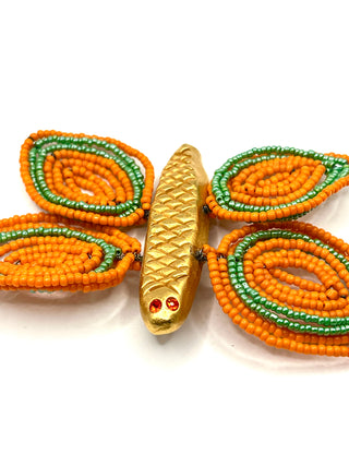 Todd Oldham Spring 1993 Runway Butterfly Brooch – 24kt Gold Plated with Handmade Glass Beaded Wings & Swarovski Crystals