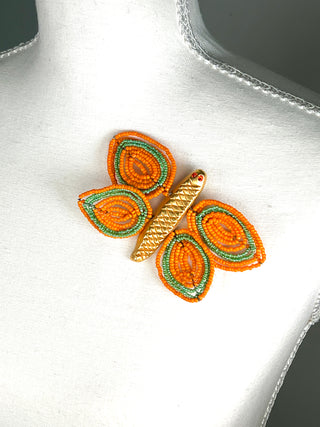 Todd Oldham Spring 1993 Runway Butterfly Brooch – 24kt Gold Plated with Handmade Glass Beaded Wings & Swarovski Crystals