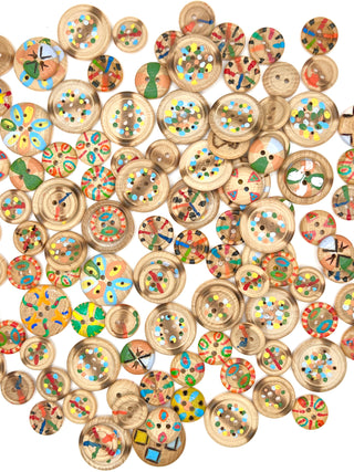 Vintage 1990s Todd Oldham Hand Painted Wooden Buttons  120 Piece Assorted Grab Bag