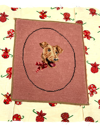 Vintage Needlepoint Terrier Puppy Dog – Todd Oldham Studio Collection – 13.5 x 12.0 Inches