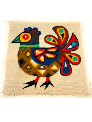 Vintage Mid-Century Modern Peacock Needlepoint – Todd Oldham Studio Collection – 15.5 x 15.0 Inches