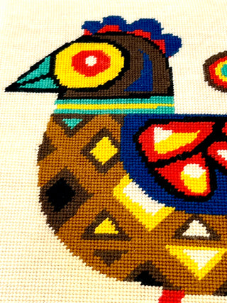 Vintage Mid-Century Modern Peacock Needlepoint – Todd Oldham Studio Collection – 15.5 x 15.0 Inches