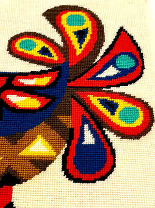 Vintage Mid-Century Modern Peacock Needlepoint – Todd Oldham Studio Collection – 15.5 x 15.0 Inches