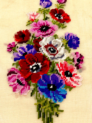 Vintage Bucilla Floral Needlepoint Canvas — Bright Bouquet of Anemone-Style Flowers| Todd Oldham Studio Collection