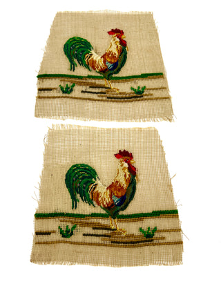 Pair of Vintage Rooster Needlepoint Panels – Todd Oldham Studio Collection – 8.5 Inches Square Each