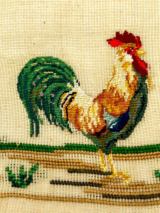 Pair of Vintage Rooster Needlepoint Panels – Todd Oldham Studio Collection – 8.5 Inches Square Each