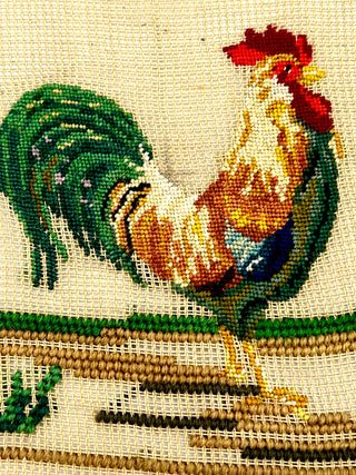 Pair of Vintage Rooster Needlepoint Panels – Todd Oldham Studio Collection – 8.5 Inches Square Each