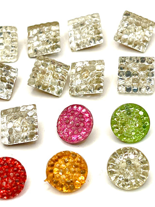 Vintage Textured Glass Buttons, Dimpled Surface Set of 19