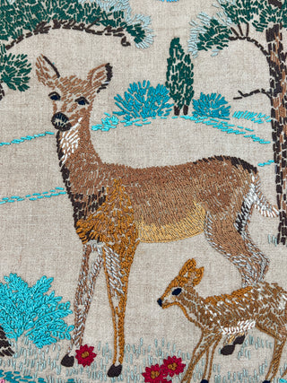 Vintage Deer and Doe Needlepoint Textile – Todd Oldham Studio Collection – 22 x 17 Inches
