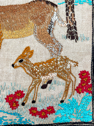 Vintage Deer and Doe Needlepoint Textile – Todd Oldham Studio Collection – 22 x 17 Inches
